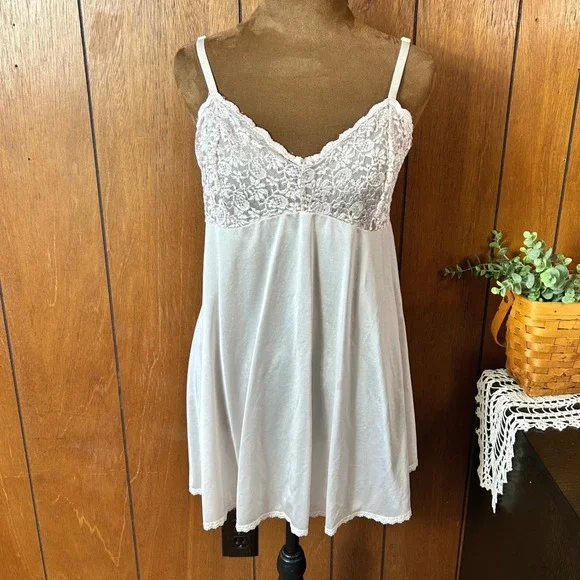 Vintage OLGA Lace Trim Slip Chemise Babydoll Nightgown Lingerie Womens M - Picture 1 of 11